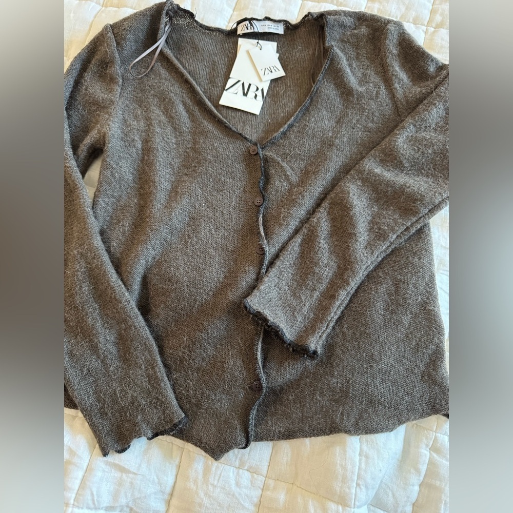 NWT Zara Rolled Edge Wool Blend Cardigan l M - Picture 3 of 6